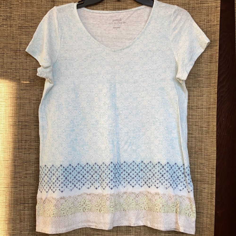 Pure Jill linen rayon tunic faded trellis print